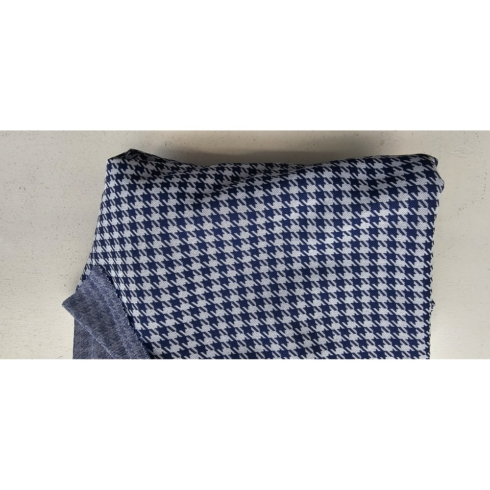 1970s Vintage Polyester Houndstooth Navy White Fabric 2+ Yards - Picture 3 of 6